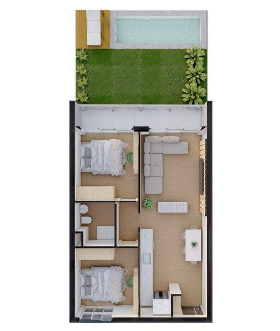 2+1 pool and garden